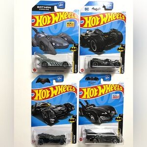 Hot Wheels Batmobile Lot Of 4 Batman & Robin - Arkham Knight - Batmobile Forever